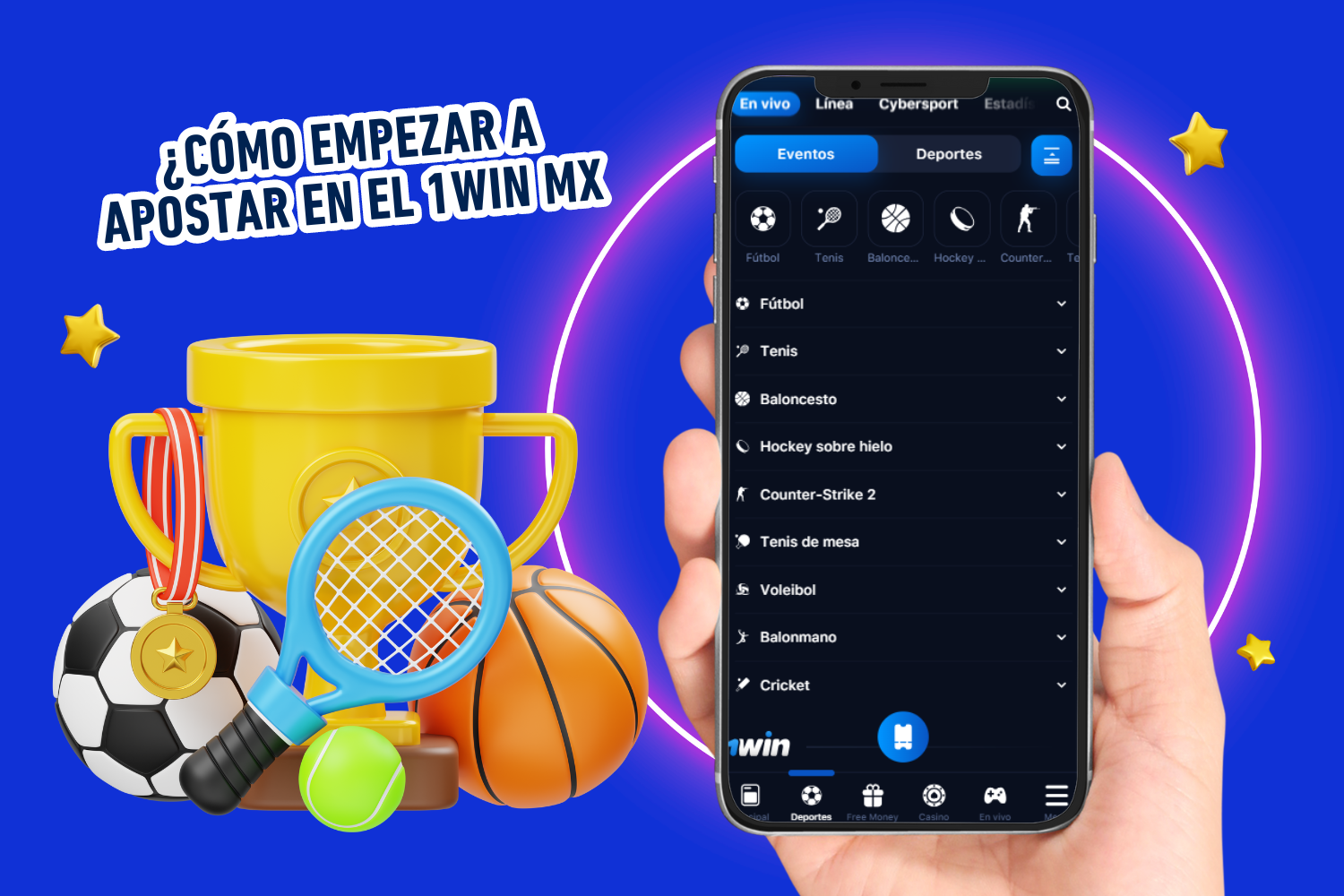 Empieza a apostar en 1win MX: regístrate, deposita desde 20 MXN, elige evento y mercado, apuesta y espera resultados