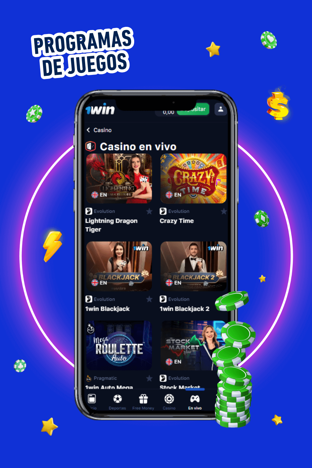 Aplicaciones de juego de 1win con crupieres en vivo multilingües para usuarios de México